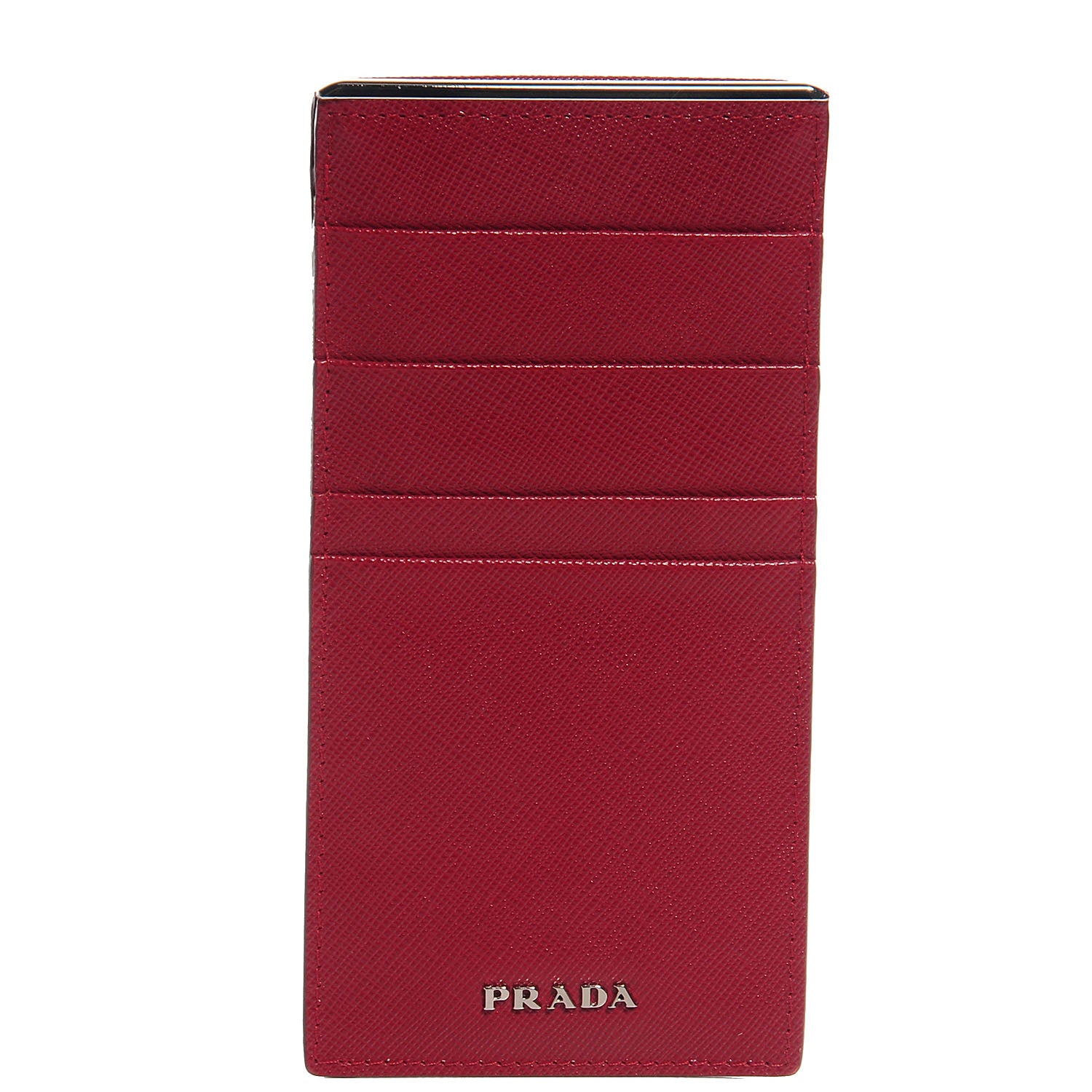 Prada Saffiano Credit Card Wallet Fuoco 1 of 7