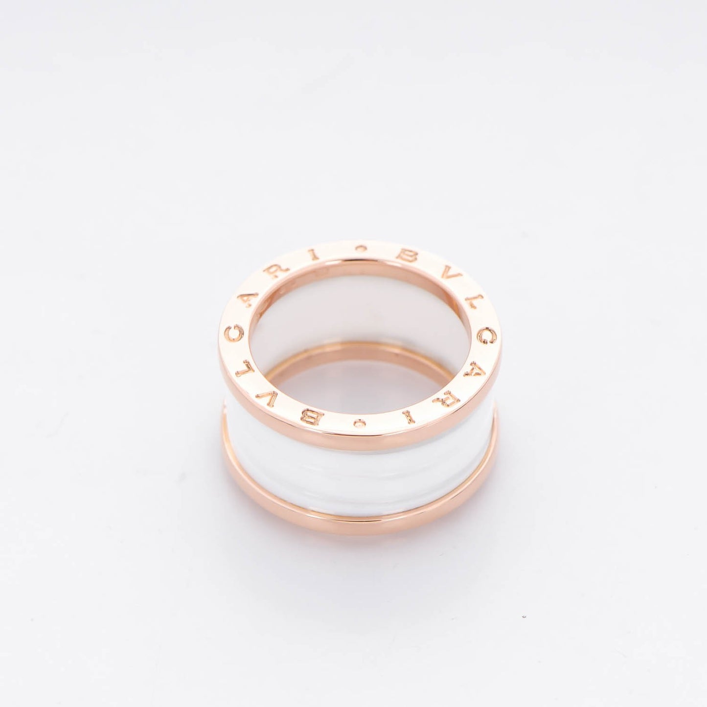 18K Rose Gold White Ceramic B.Zero1 Four-Band Ring 57 8