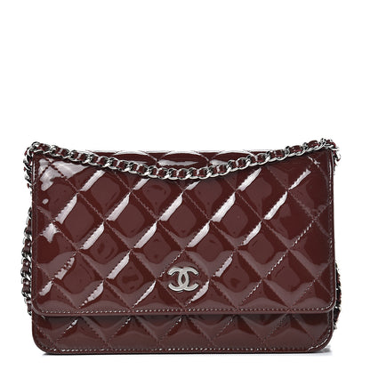 Chanel Patent Quilted Wallet On Chain WOC Burgundy 1 of 18