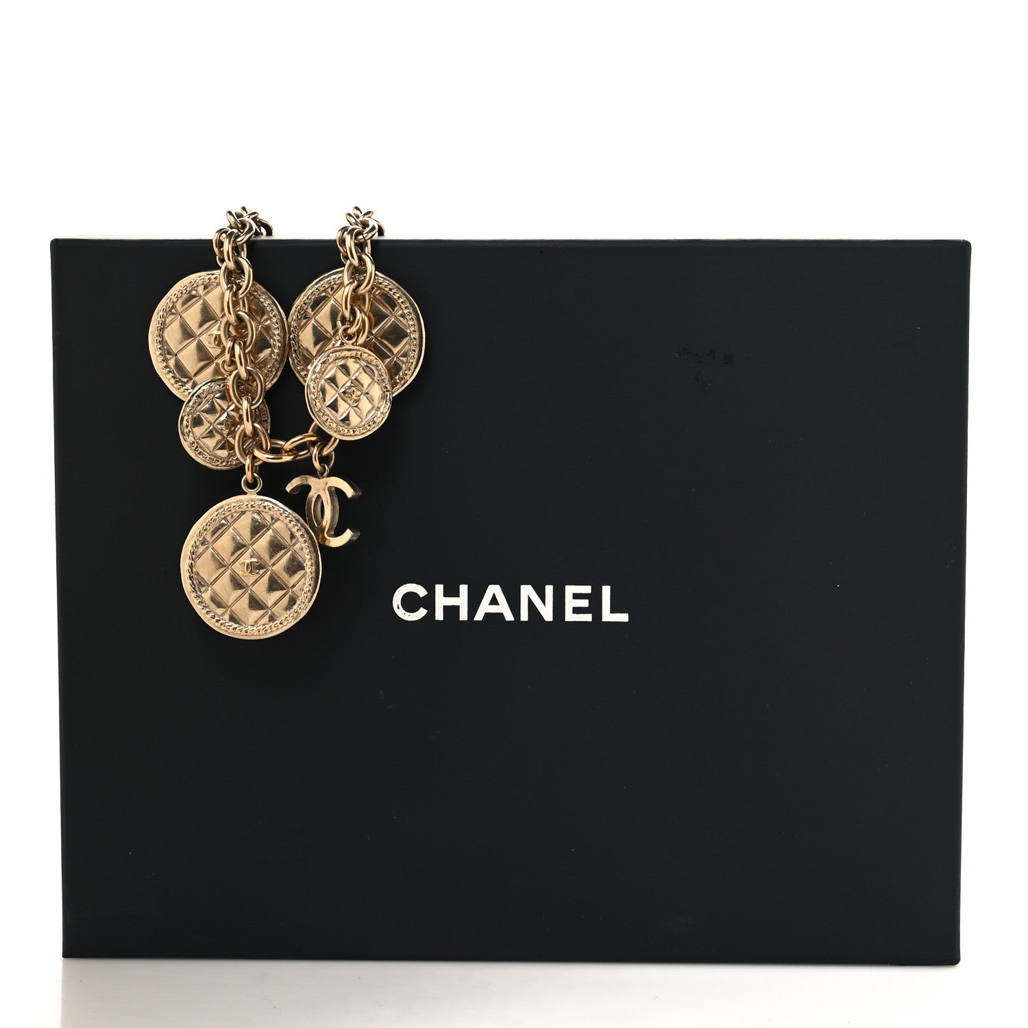 Chanel Medallion CC Quilted Pendant Necklace Gold 5 of 5