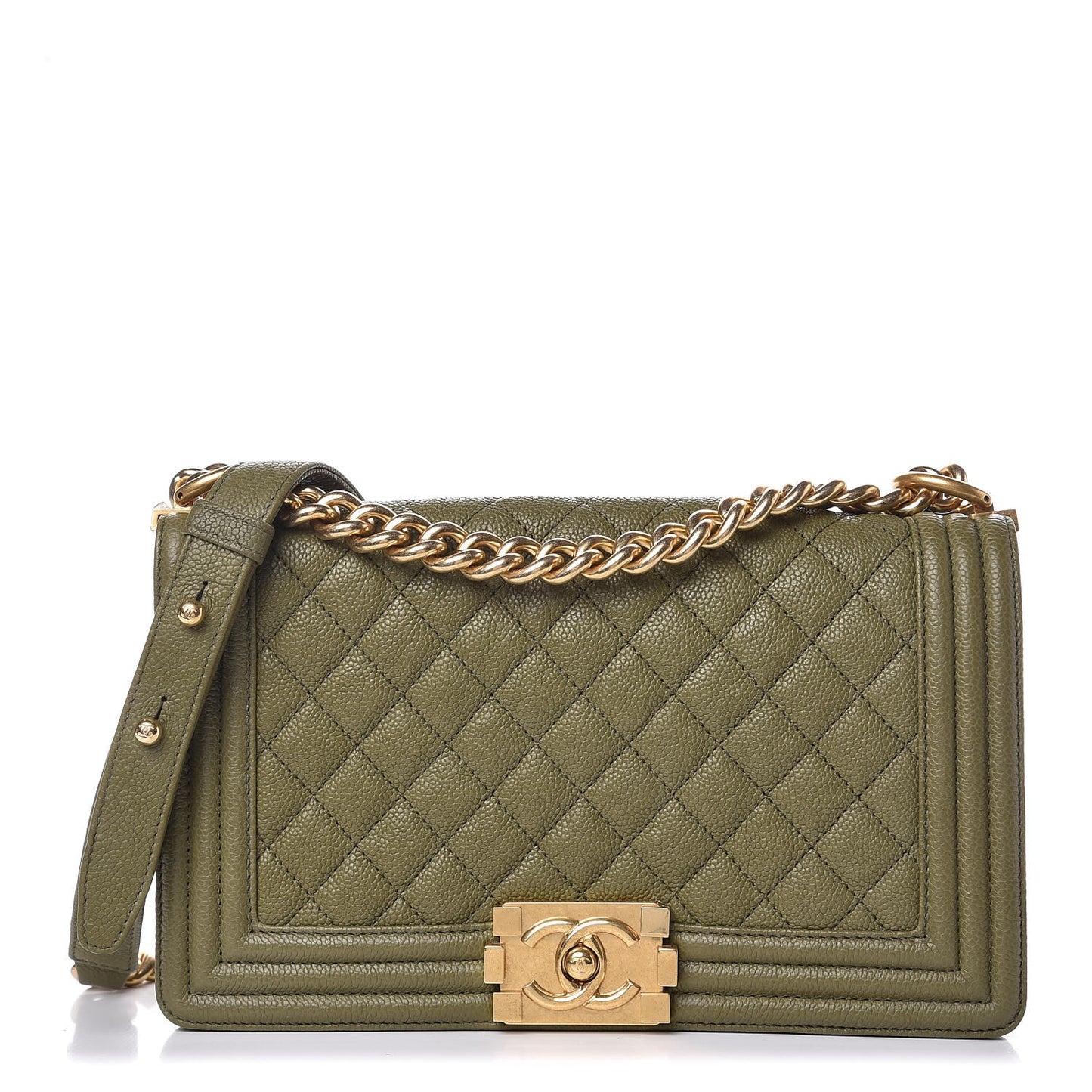 Caviar Quilted Medium Boy Flap Khaki