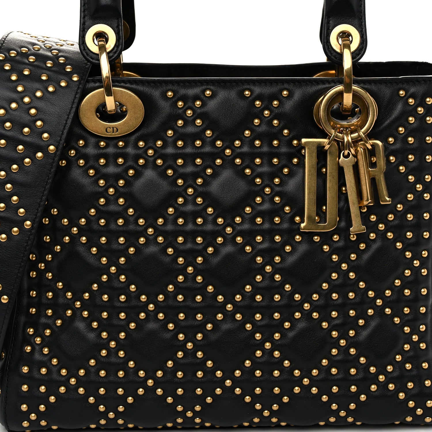 Christian Dior Calfskin Cannage Studded Medium Supple Lady Dior Black 8 of 12