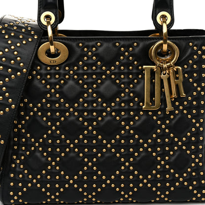 Christian Dior Calfskin Cannage Studded Medium Supple Lady Dior Black 8 of 12