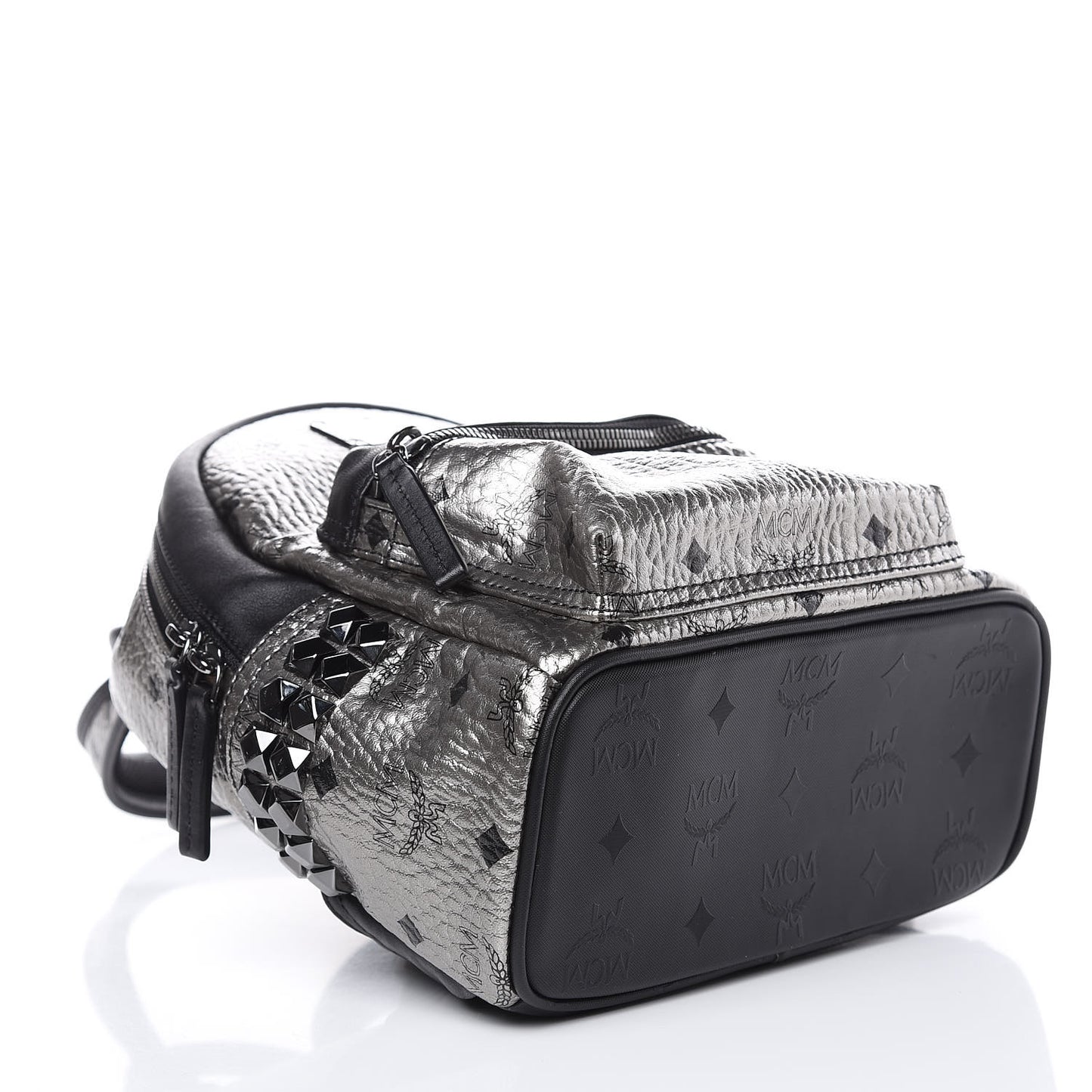 Metallic Visetos Side Stud Mini Stark Backpack Silver Black