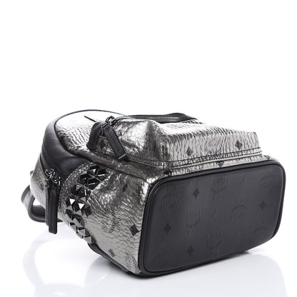 MCM Metallic Visetos Side Stud Mini Stark Backpack Silver Black 4 of 8
