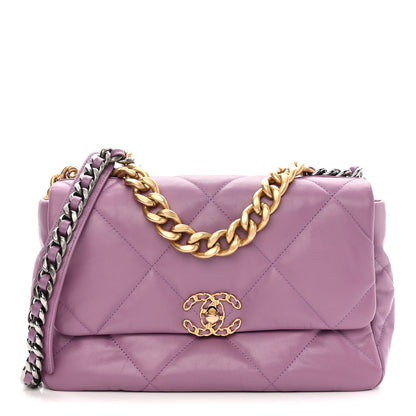 Chanel Goatskin Quilted Large Chanel 19 Flap Purple 1 of 10