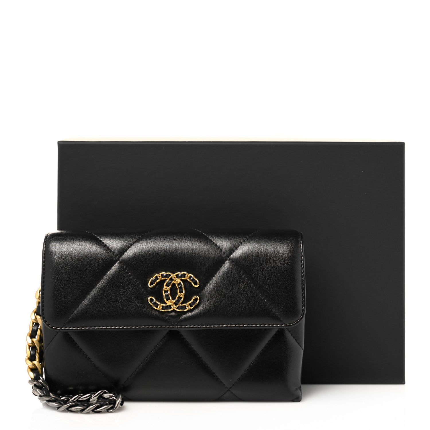Chanel Lambskin Quilted Chanel 19 Flap Clutch Black 11 of 11