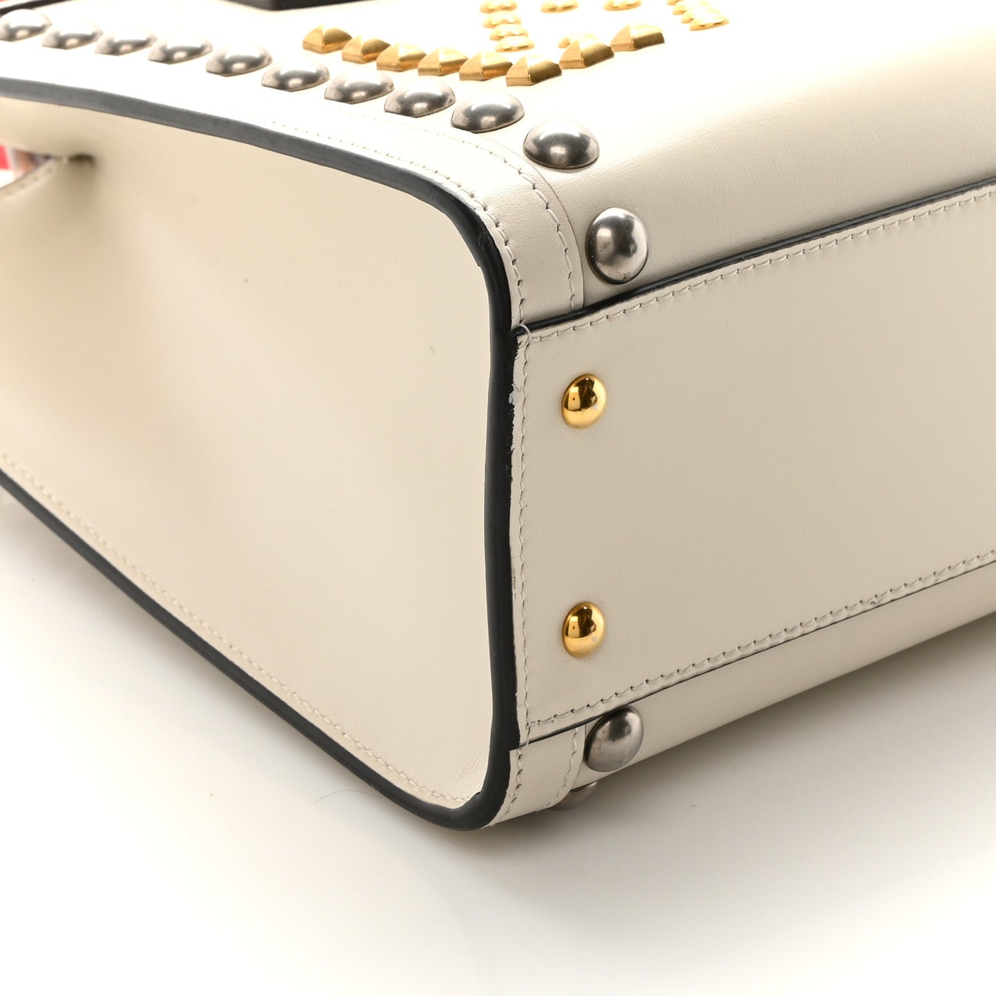 Calfskin Studded Loved Small Diana Tote Bag Mystic White Hibiscus Red