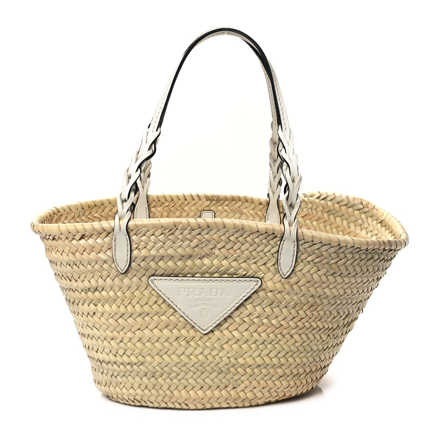 Prada Palmitto Vitello Woven Braided Large Basket Tote Bag Naturale White 1 of 11