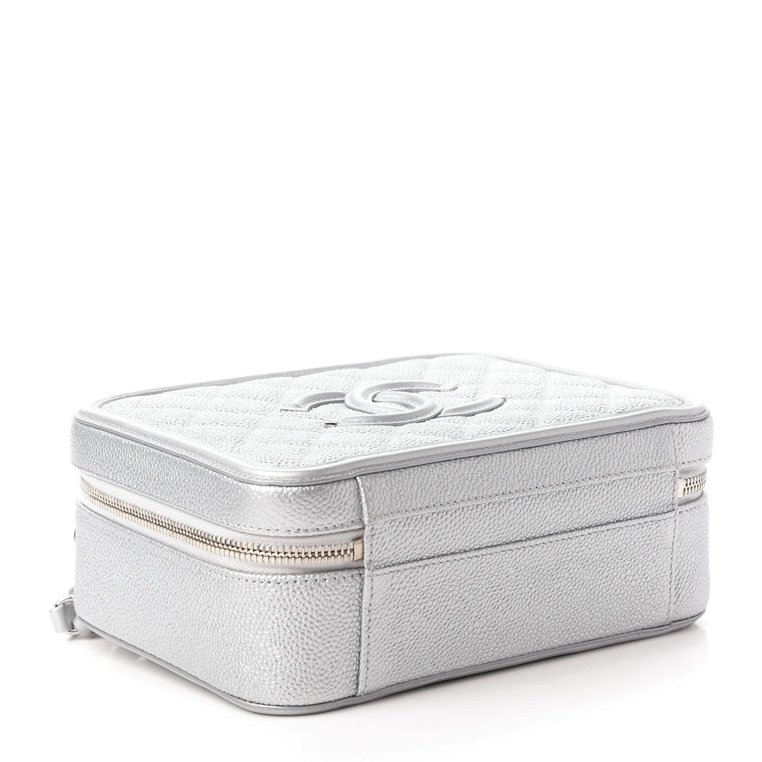 Chanel Metallic Caviar Quilted Medium CC Filigree Vanity Case Silver 4 of 11