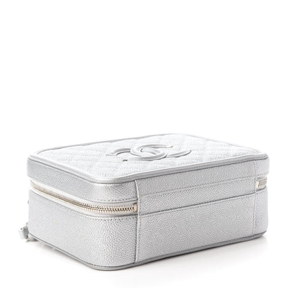 Chanel Metallic Caviar Quilted Medium CC Filigree Vanity Case Silver 4 of 11