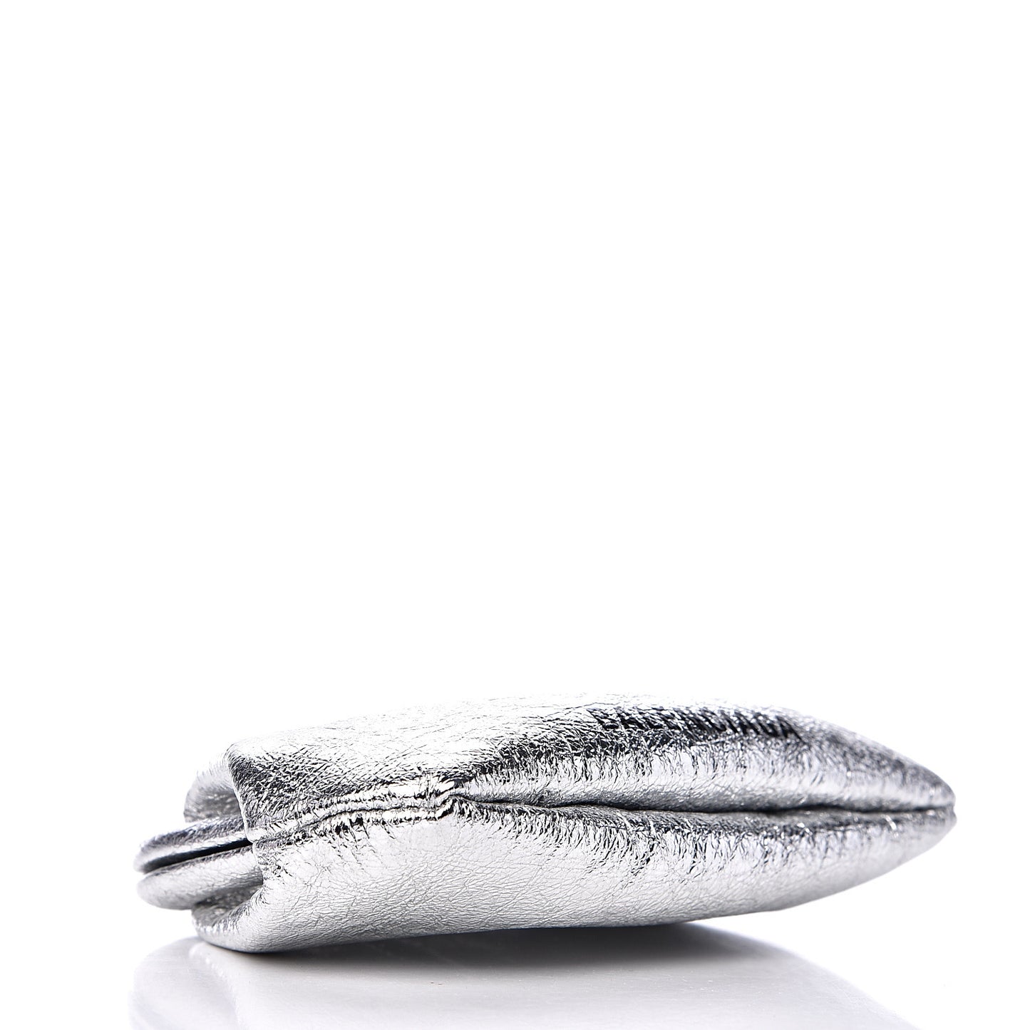 Metallic Textured Calfskin Logo Cloud Coin Purse With Strap Silver