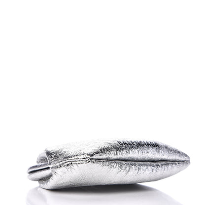 Balenciaga Metallic Textured Calfskin Logo Cloud Coin Purse With Strap Silver 3 of 9