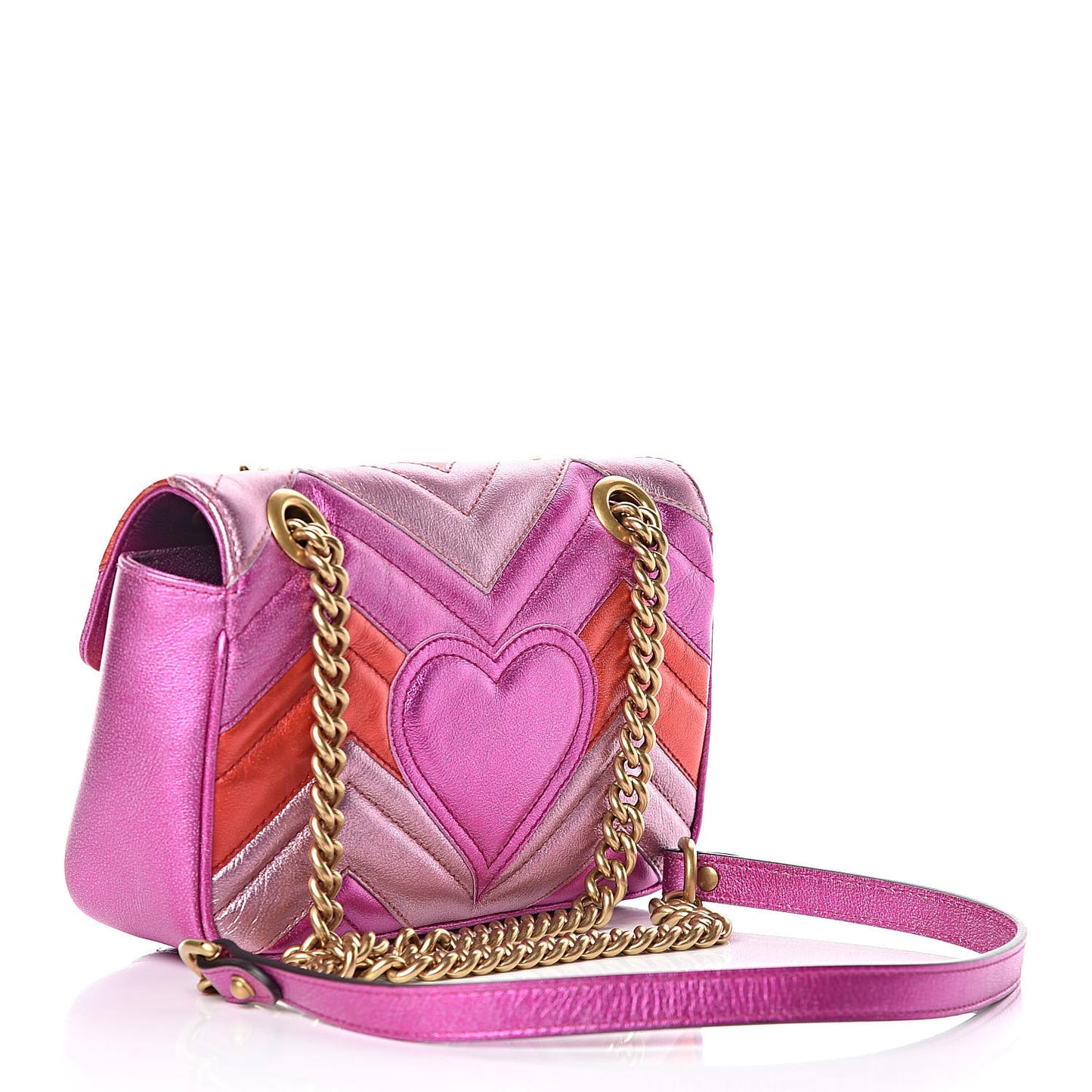 Metallic Calfskin Matelasse Mini GG Marmont Shoulder Bag Fuchsia