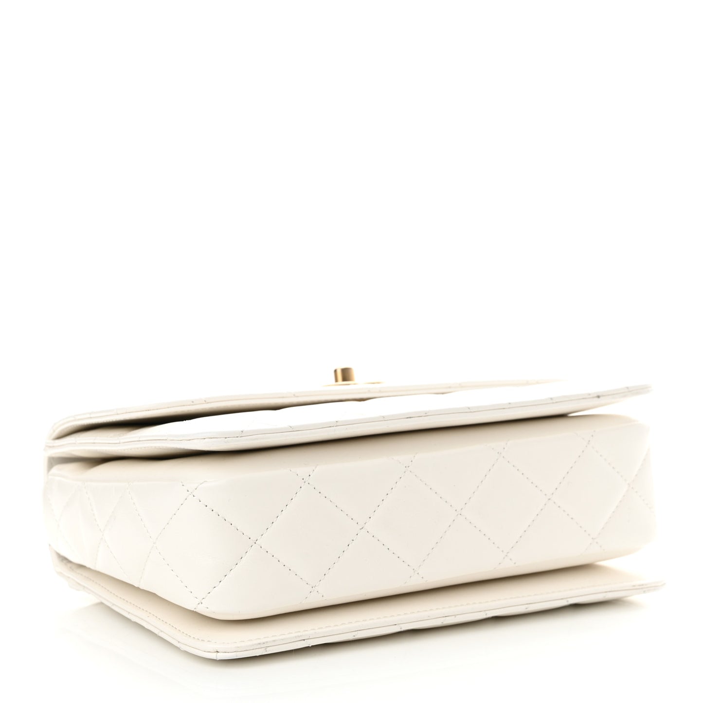 Shiny Calfskin Quilted Small Chain Top Handle Flap White