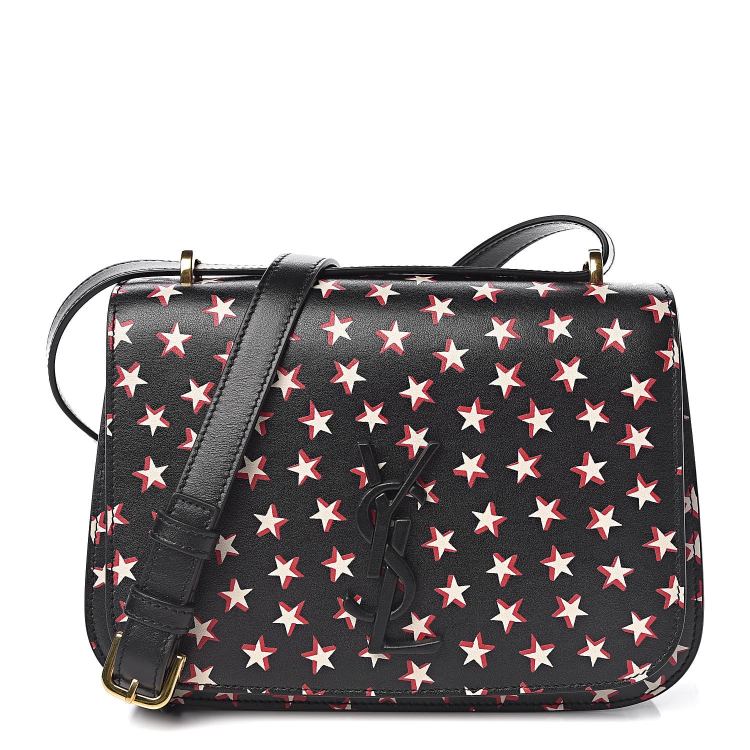 Saint Laurent Smooth Calfskin Star Print Small Spontini Saddle Bag Black Ivory Red 1 of 10