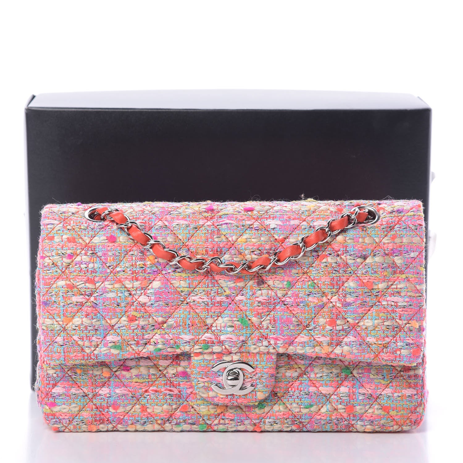 Chanel Tweed Quilted Medium Double Flap Pink 12 of 12