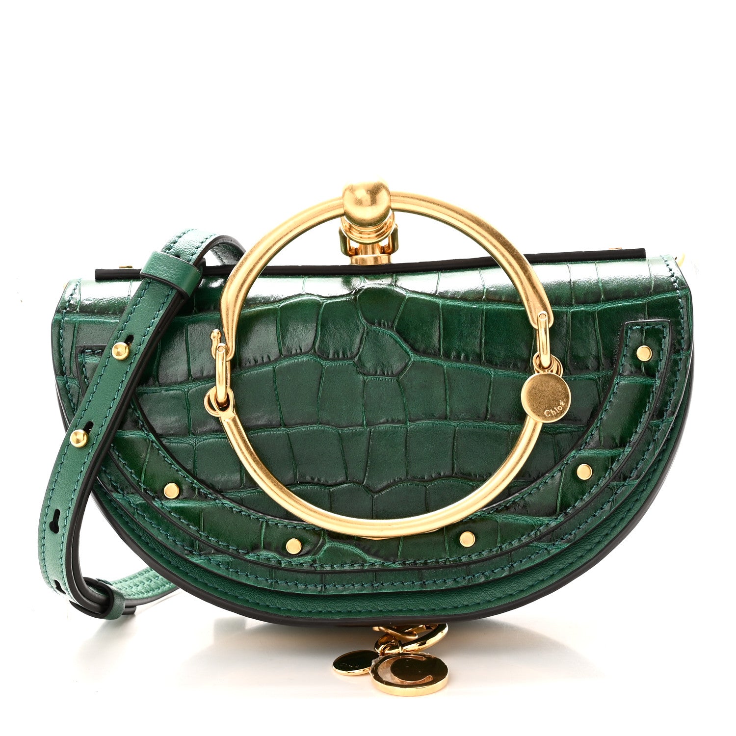 Chloe Calfskin Crocodile Embossed Small Nile Bracelet Minaudiere Bag Woodsy Green 1 of 9