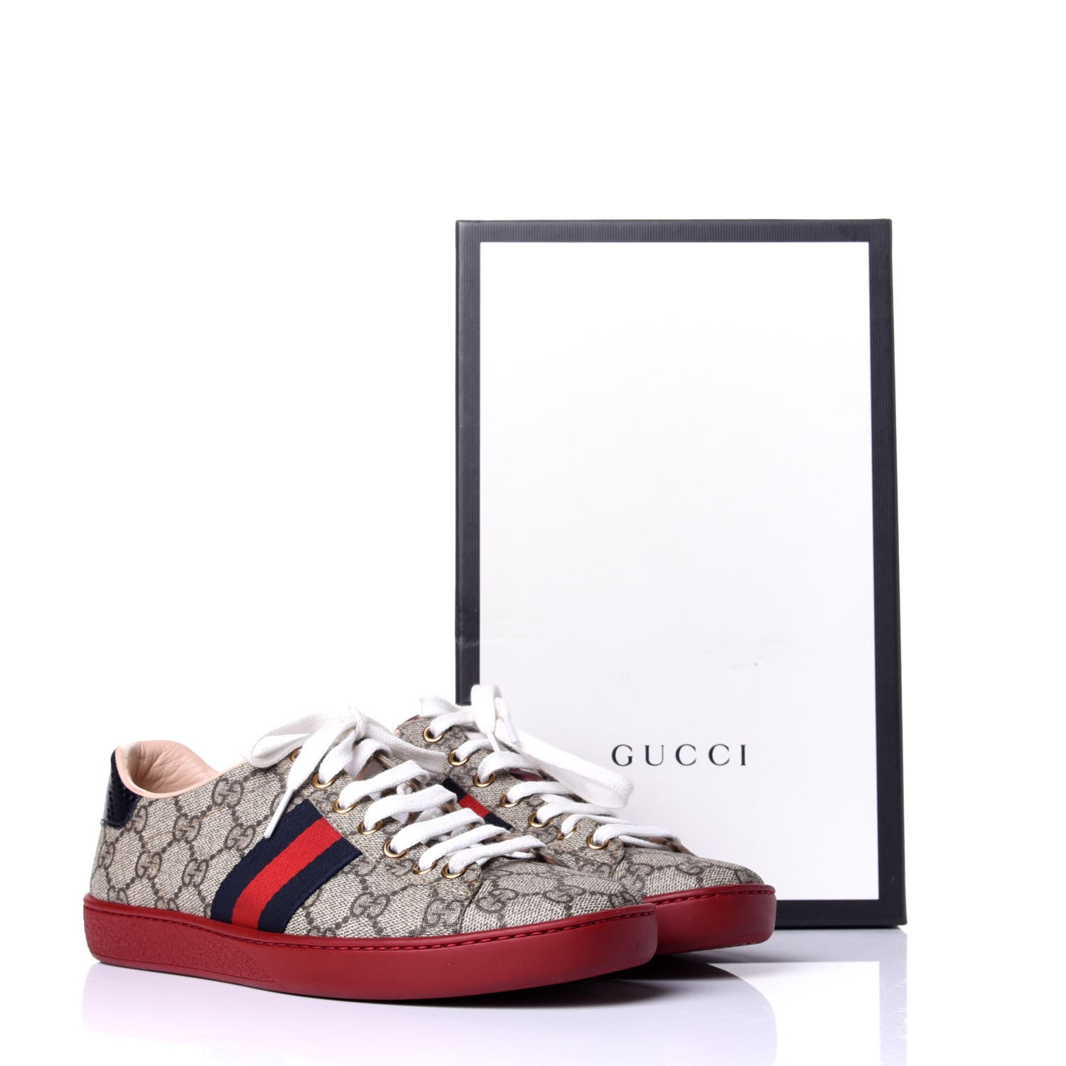 Gucci GG Supreme Monogram Ayers Web Womens Ace Sneakers 37 Red 11 of 11