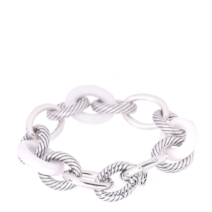 David Yurman Sterling Silver White Ceramic 17mm Extra Large Oval Link Bracelet 3 of 4