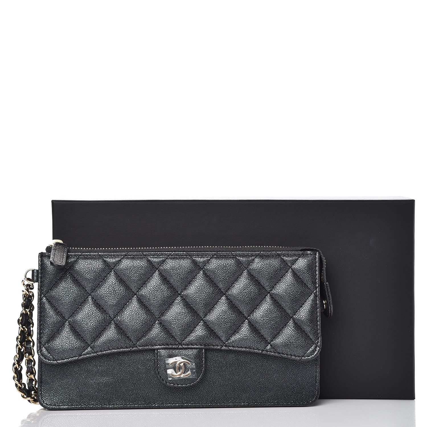 Chanel Iridescent Caviar Quilted Classic Pouch With Handle Black 9 of 9