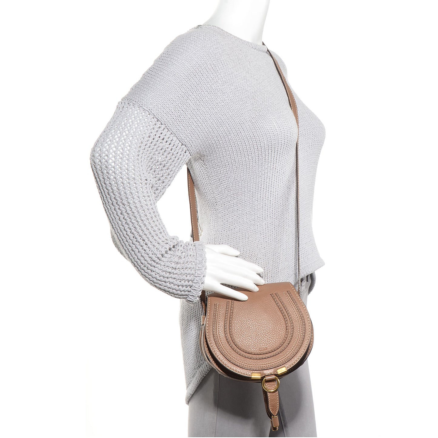Calfskin Mini Marcie Round Crossbody Bag Nut