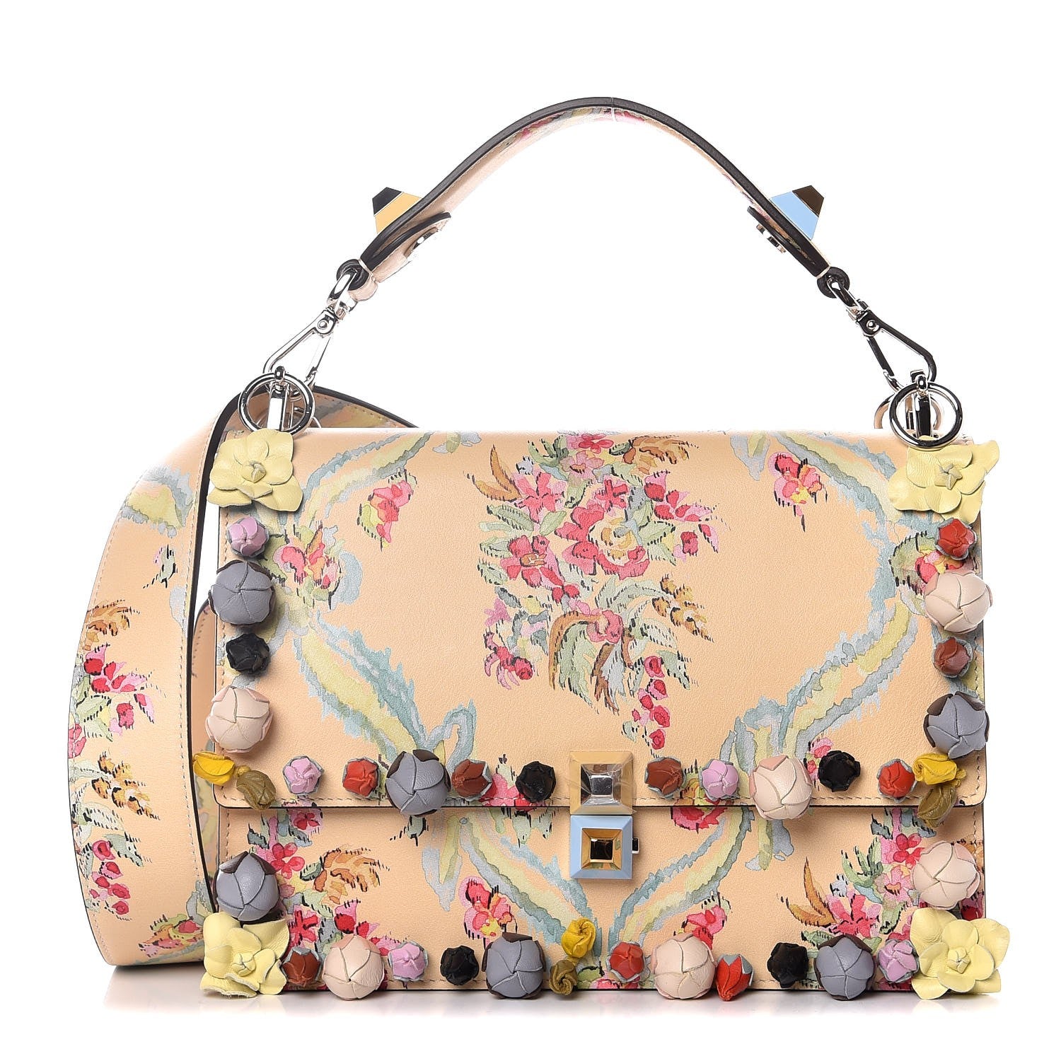 Fendi Vitello Marie Antoinette Print Rosebud Kan I Shoulder Bag Panna Multicolor 1 of 12