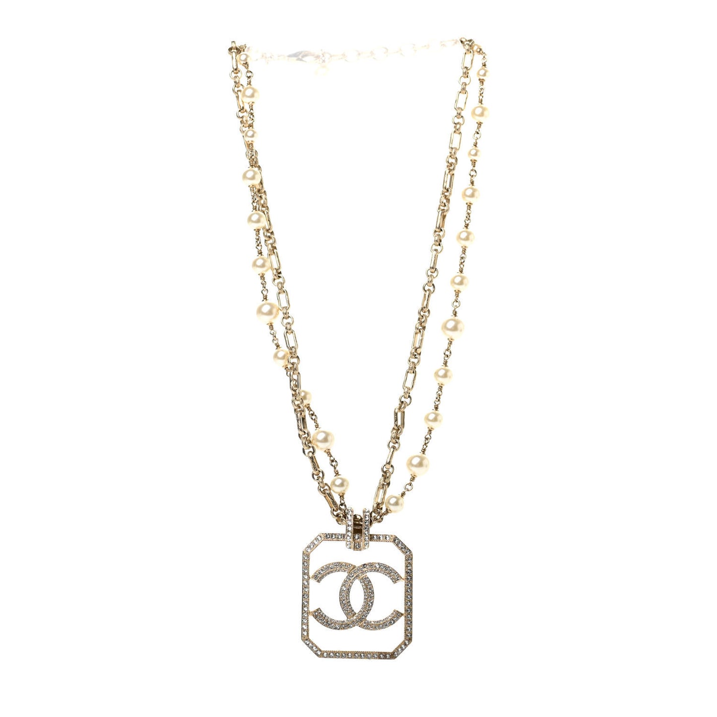 Pearl Crystal CC Double Strand Necklace Gold