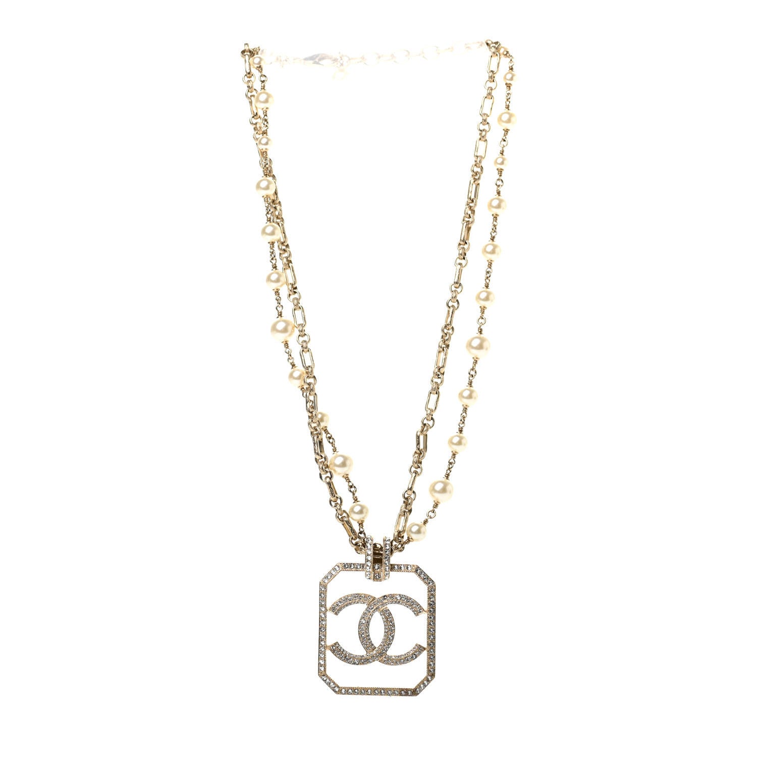 Chanel Pearl Crystal CC Double Strand Necklace Gold 3 of 6