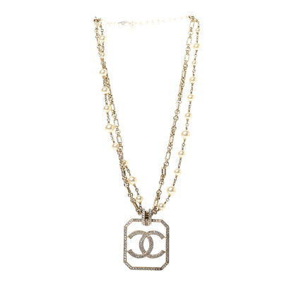 Chanel Pearl Crystal CC Double Strand Necklace Gold 3 of 6