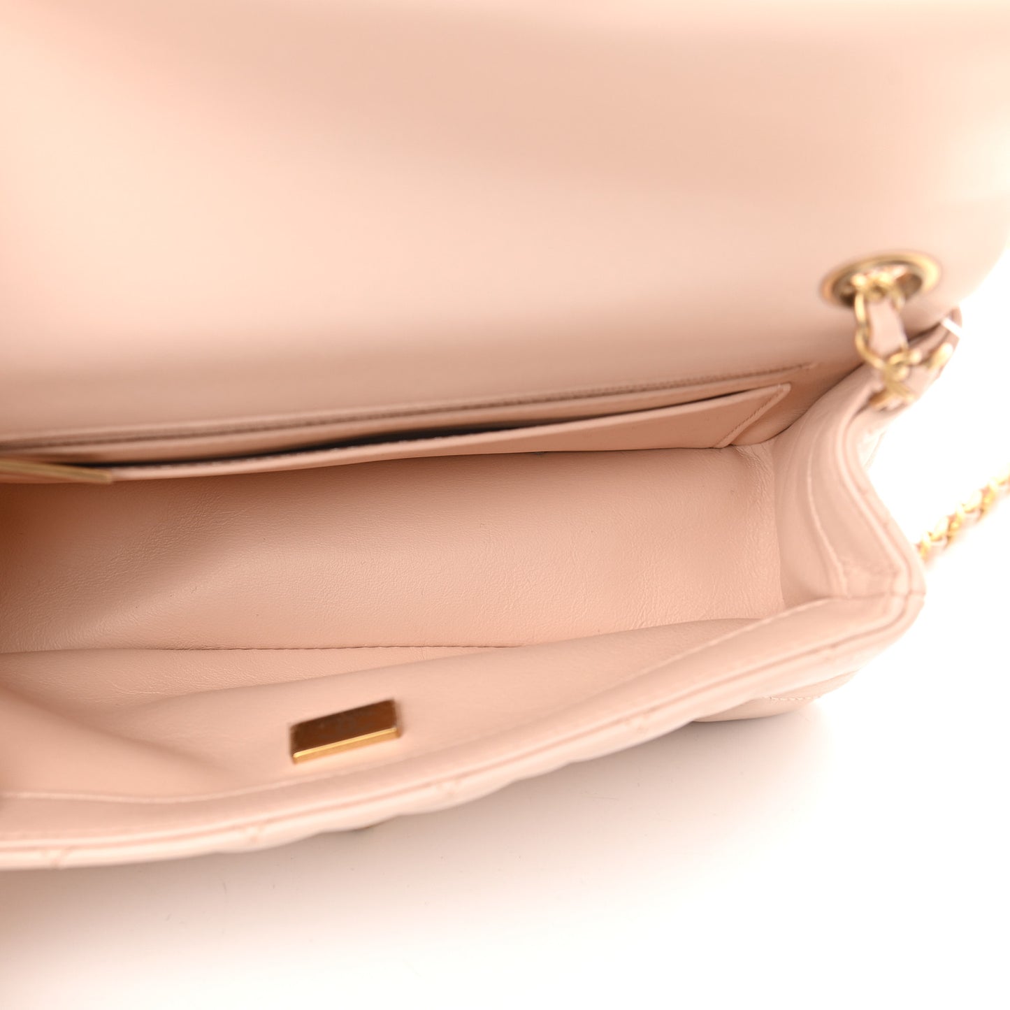Lambskin Quilted Mini Rectangular Pearl Crush Flap Light Beige