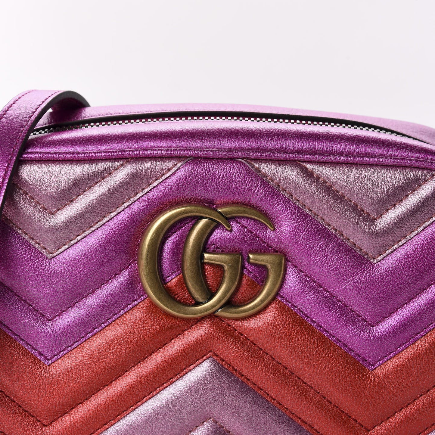 Laminated Nappa Matelasse Small GG Marmont Chain Shoulder Bag Fuxia Rosso Rosa