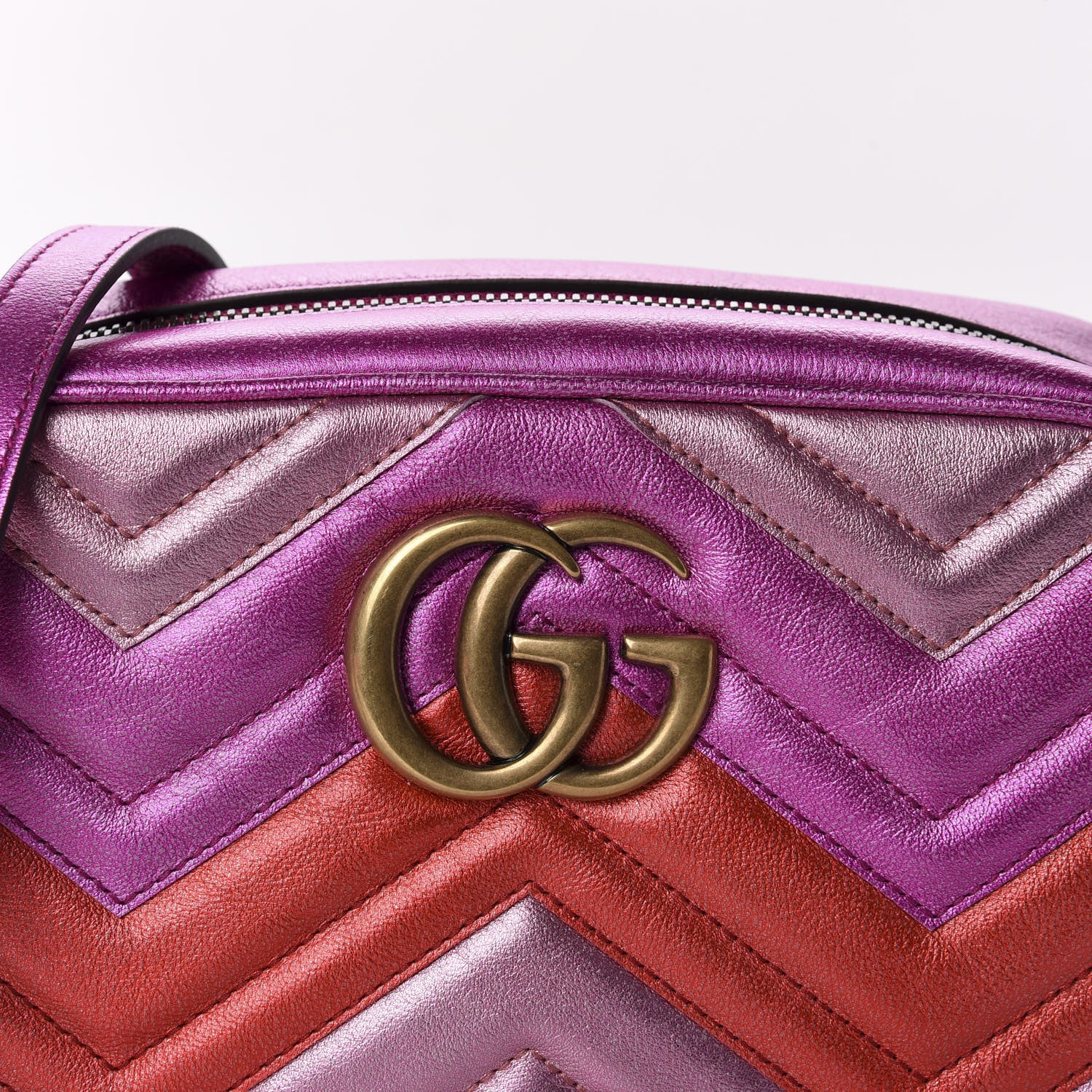 Gucci Laminated Nappa Matelasse Small GG Marmont Chain Shoulder Bag Fuxia Rosso Rosa 9 of 10