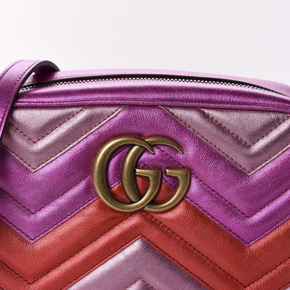 Gucci Laminated Nappa Matelasse Small GG Marmont Chain Shoulder Bag Fuxia Rosso Rosa 9 of 10