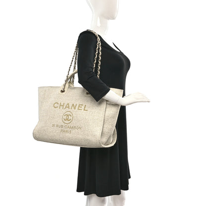 Chanel Mixed Fibers Calfskin Medium Deauville Tote Light Beige 2 of 17