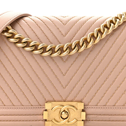 Chanel Lambskin Chevron Chain Stitched Medium Boy Flap Beige 8 of 10