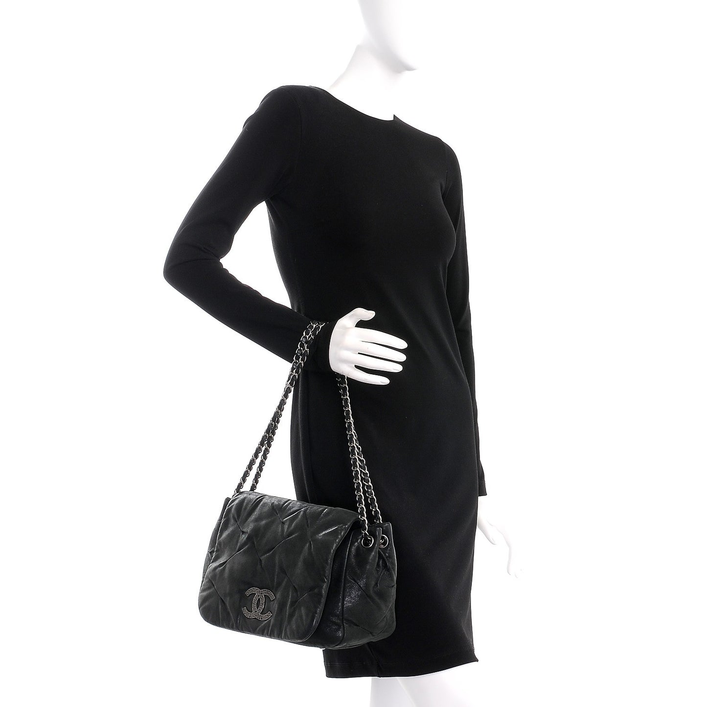 Iridescent Calfskin Glint Accordion Flap Black