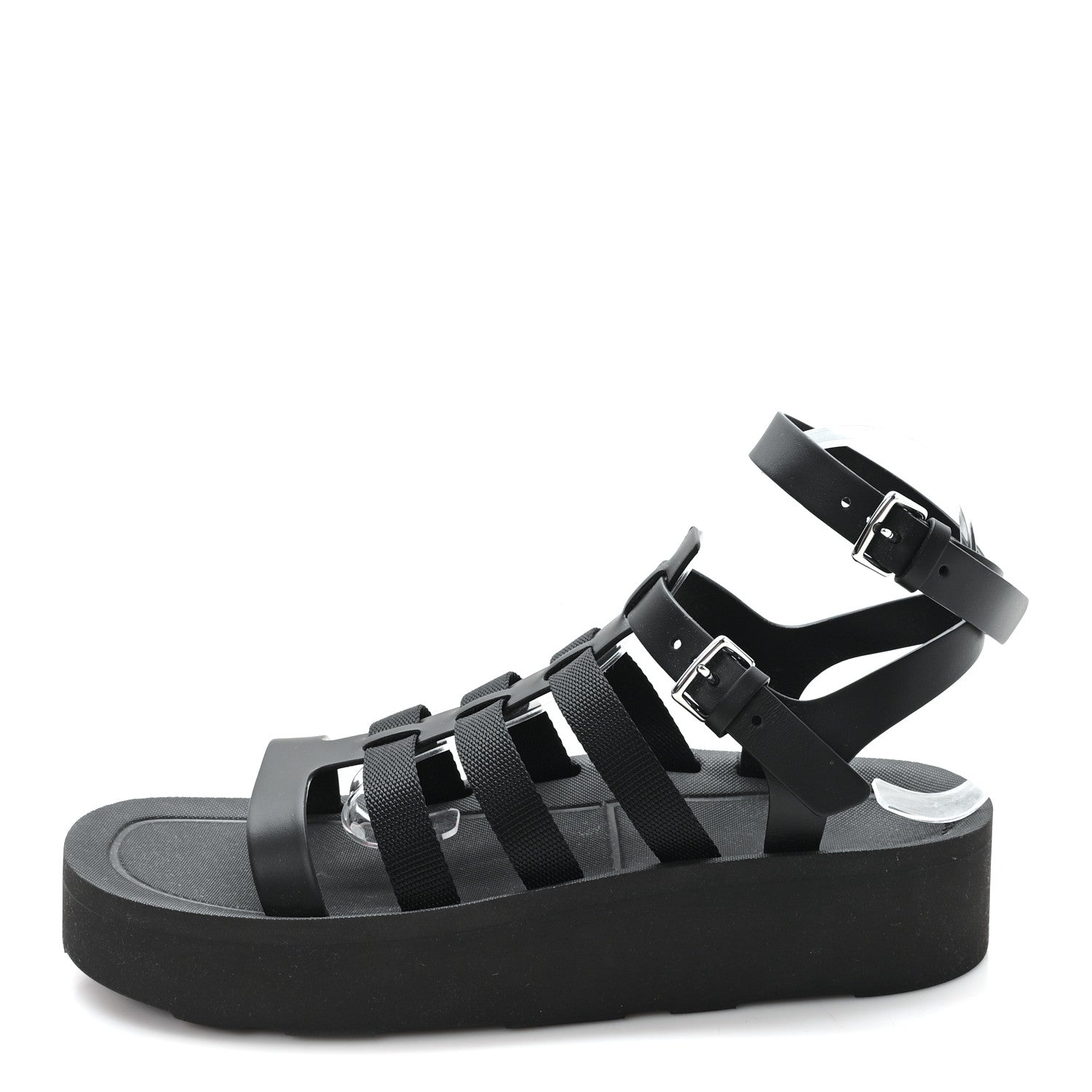 Hermes Calfskin Nylon Jupiter Sandals 40 Black 1 of 9