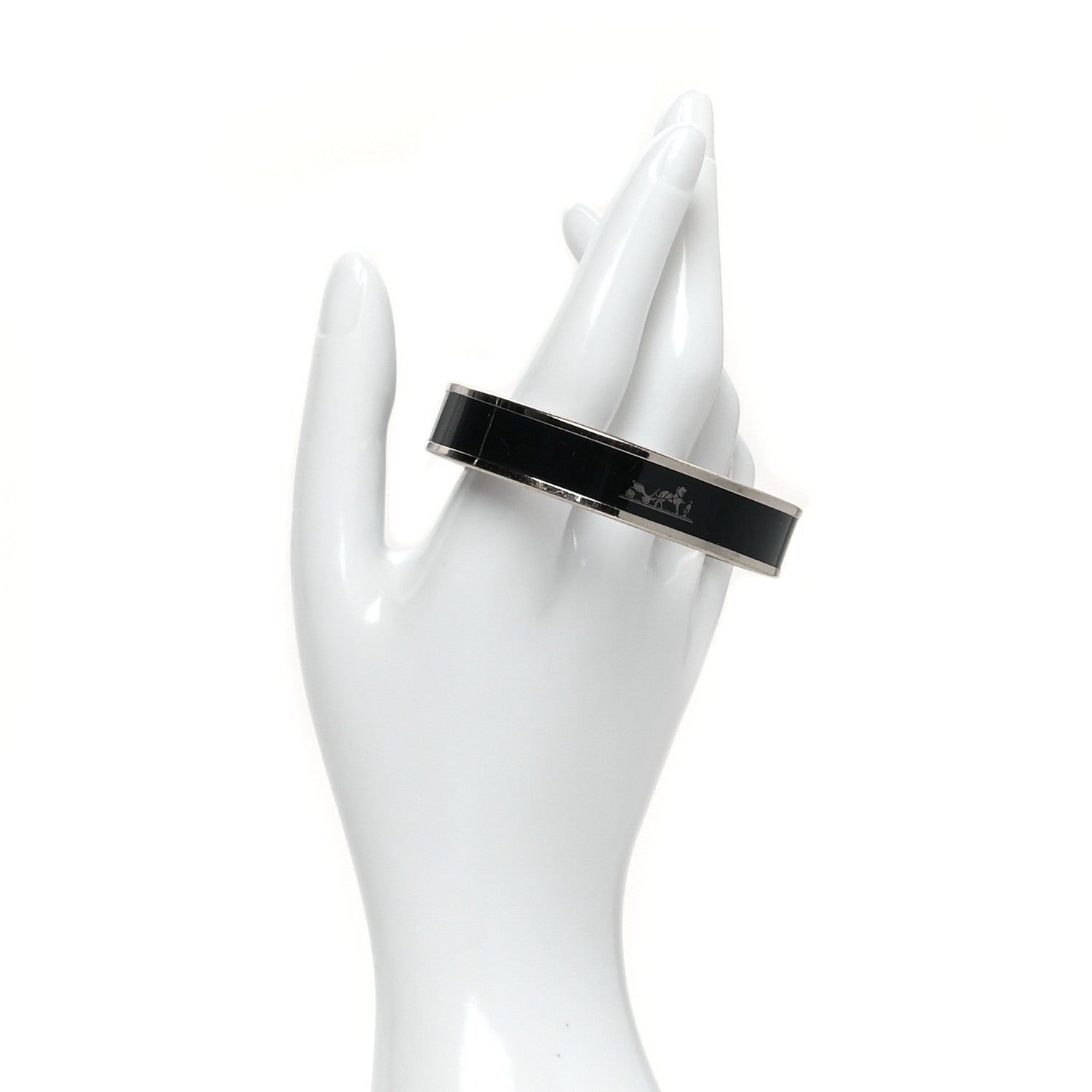 Hermes Enamel Printed Narrow Caleche Bracelet 65 Black 2 of 5