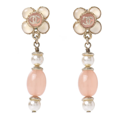 Chanel Resin Pearl CC Flower Drop Earrings Pink Beige 1 of 5