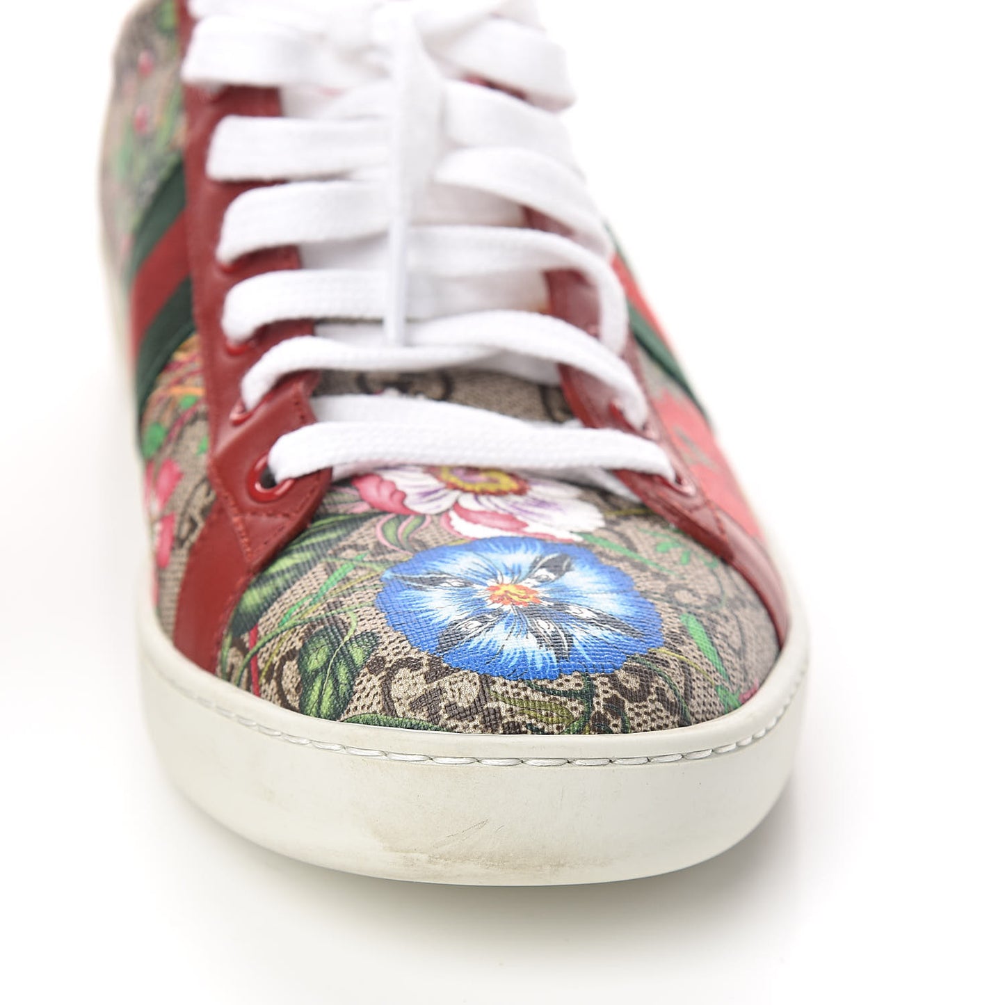 GG Supreme Monogram Flora Web Womens Ace Sneakers 42 Beige Multicolor Rosso