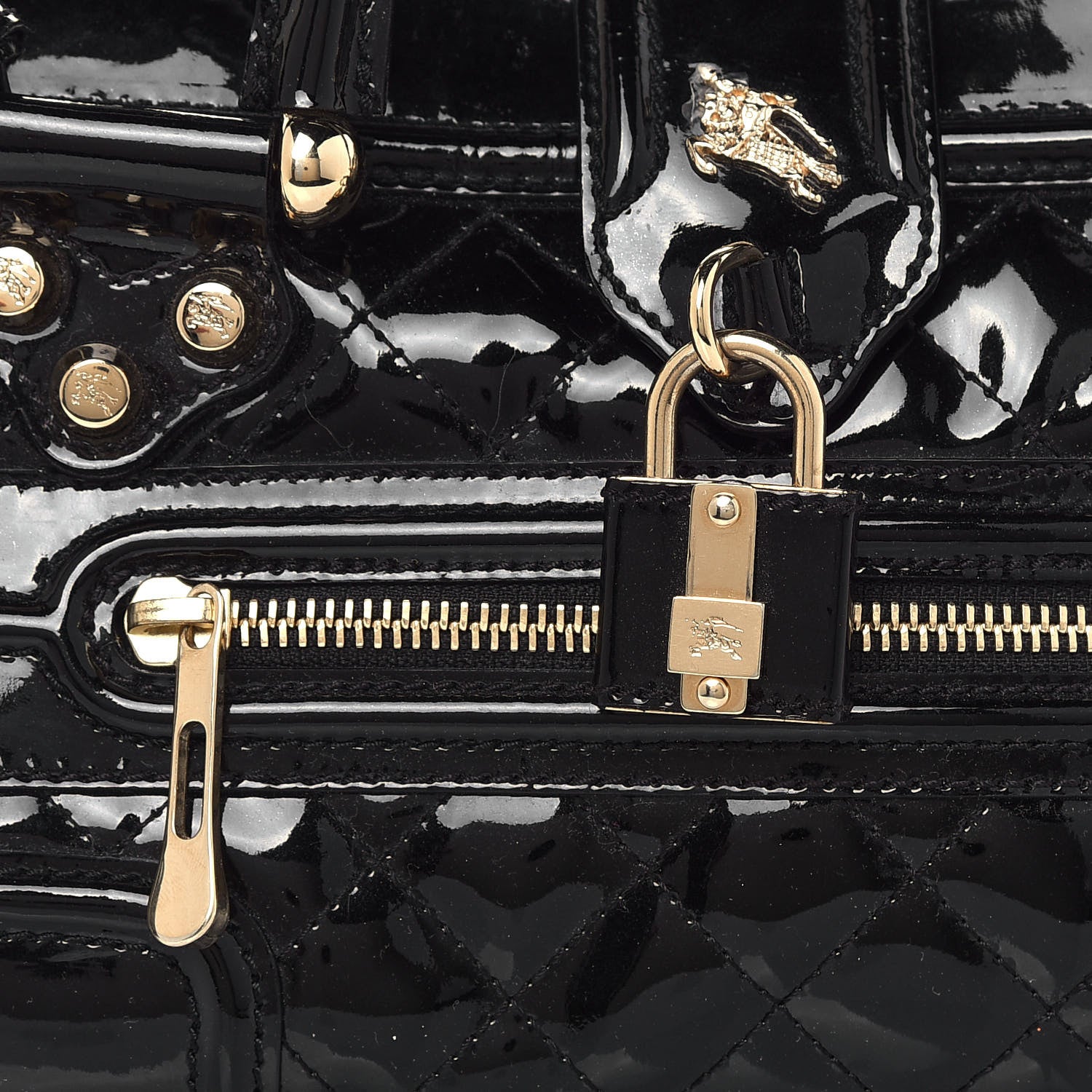 Burberry Patent Quilted Mini Manor Tote Black 8 of 12