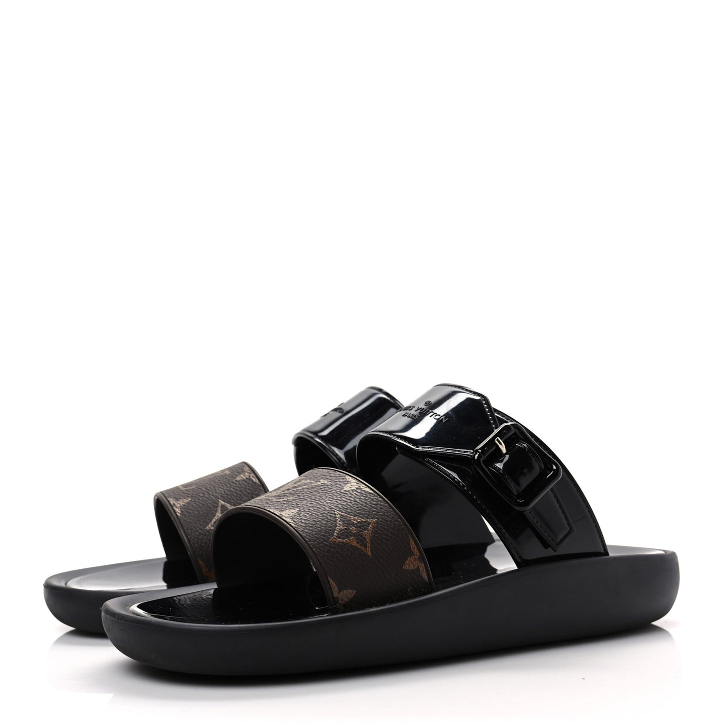 Monogram Sunbath Flat Mule Sandals 40 Black