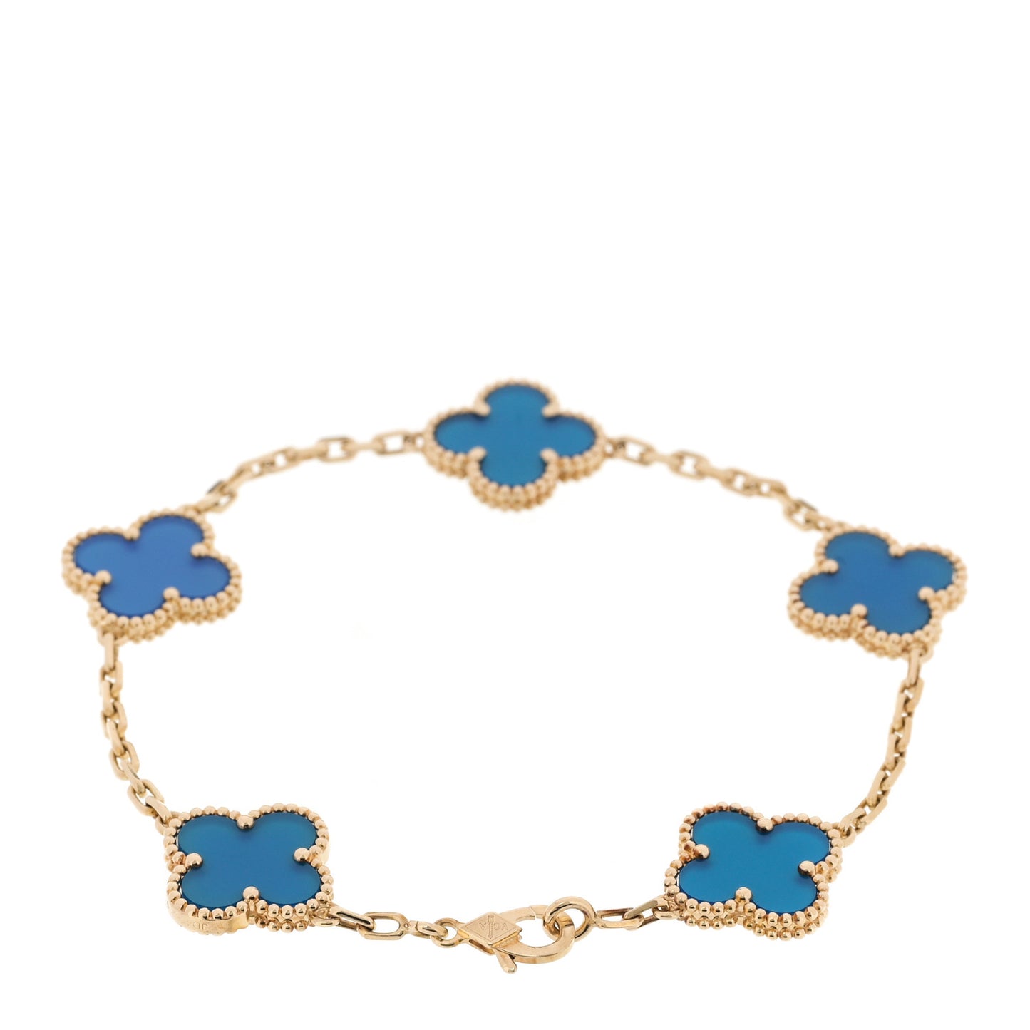 18K Yellow Gold Blue Agate 5 Motifs Vintage Alhambra Bracelet