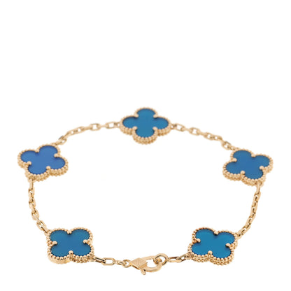 Van Cleef & Arpels 18K Yellow Gold Blue Agate 5 Motifs Vintage Alhambra Bracelet 2 of 4