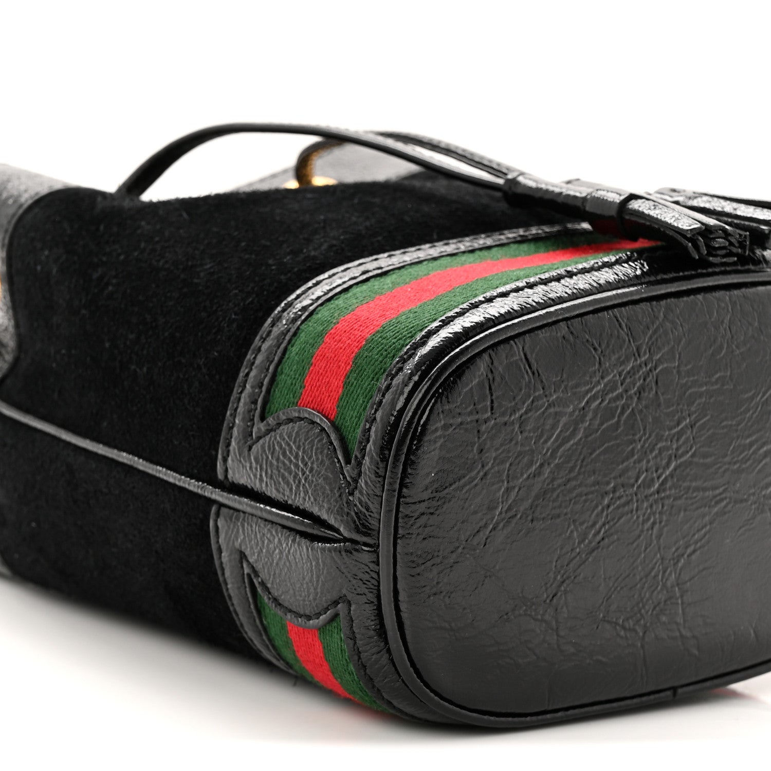 Gucci Suede Patent Web Mini Ophidia Bucket Bag Black 1860298