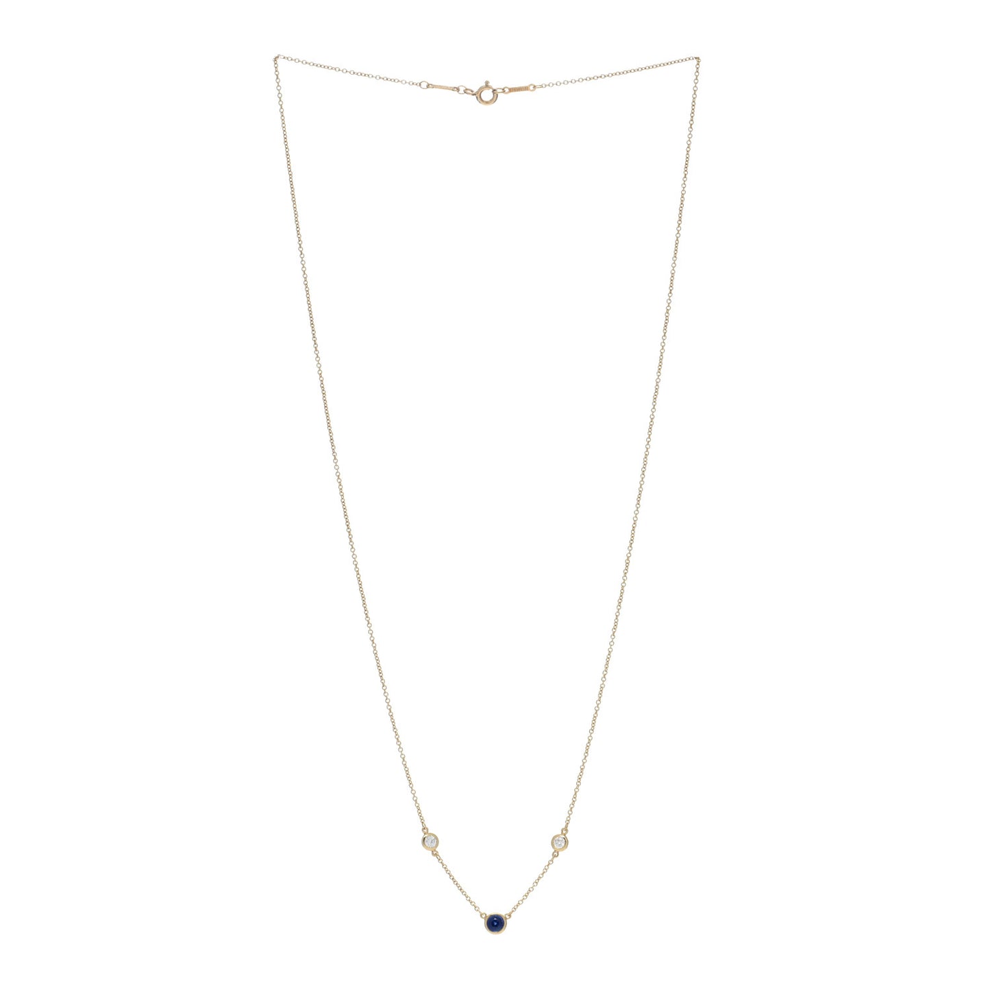 18K Yellow Gold Diamond Blue Sapphire Elsa Peretti Color by the Yard 3 Station Necklace