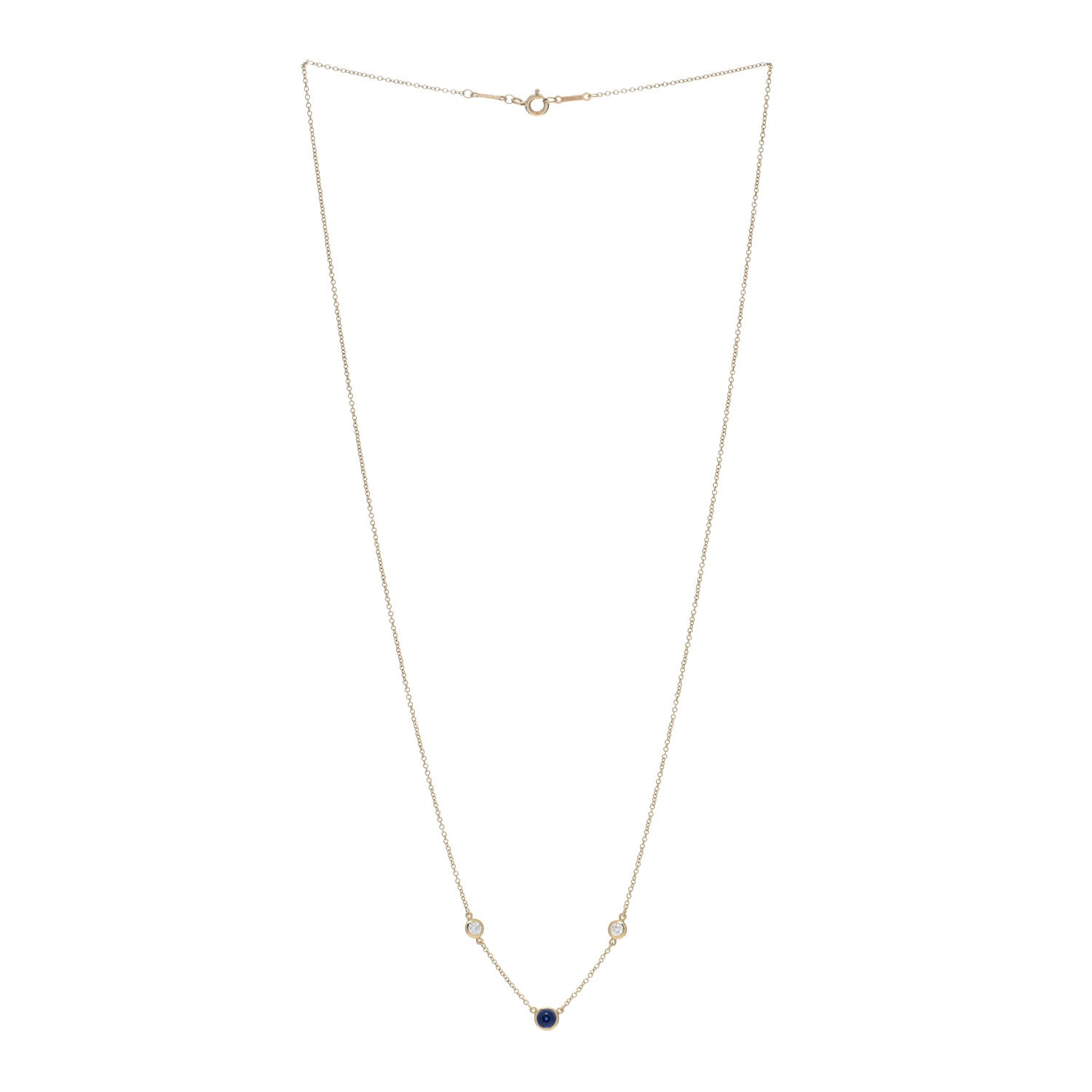Tiffany 18K Yellow Gold Diamond Blue Sapphire Elsa Peretti Color by the Yard 3 Station Necklace 2 of 4