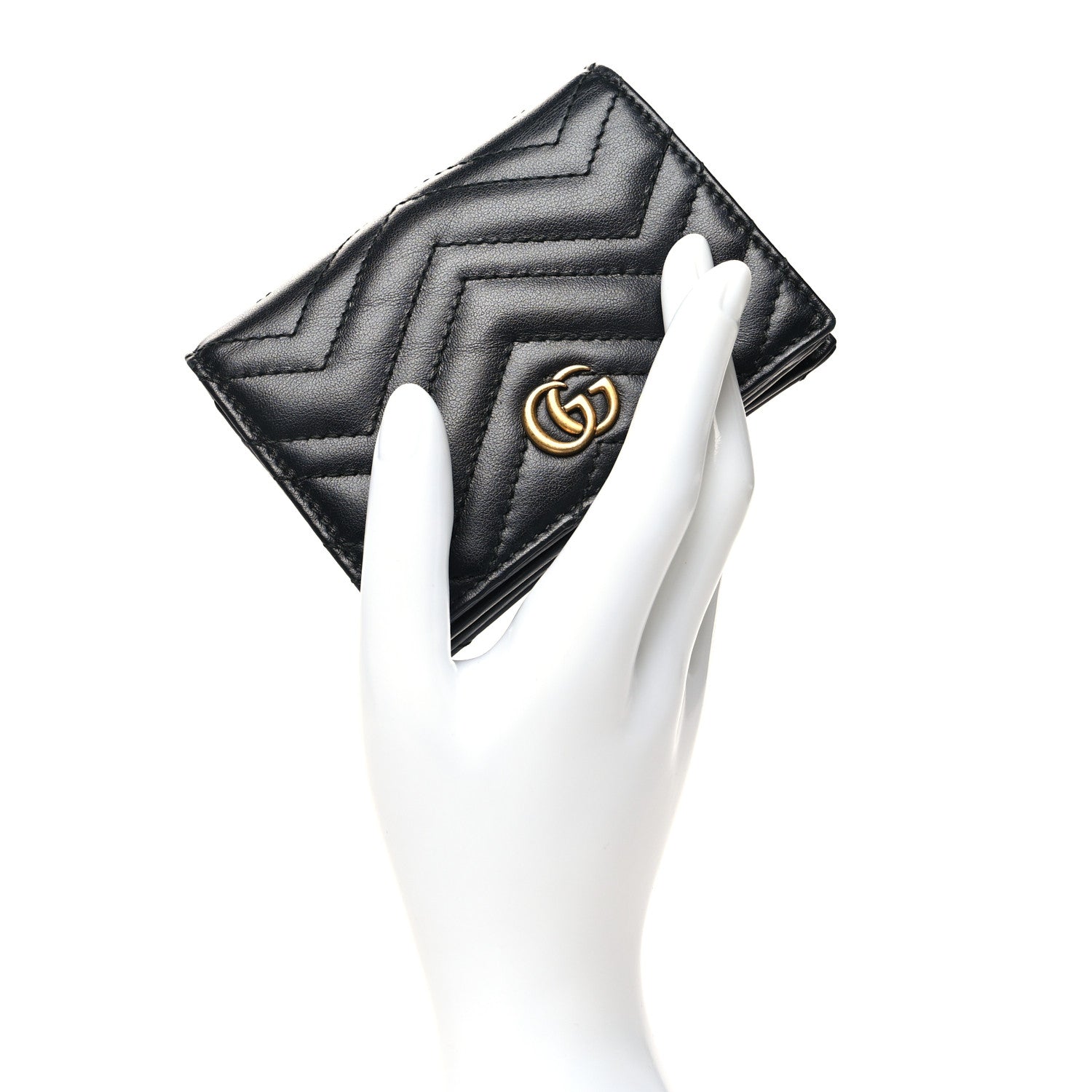 Gucci Calfskin Matelasse GG Marmont Card Case Wallet Black 2 of 12