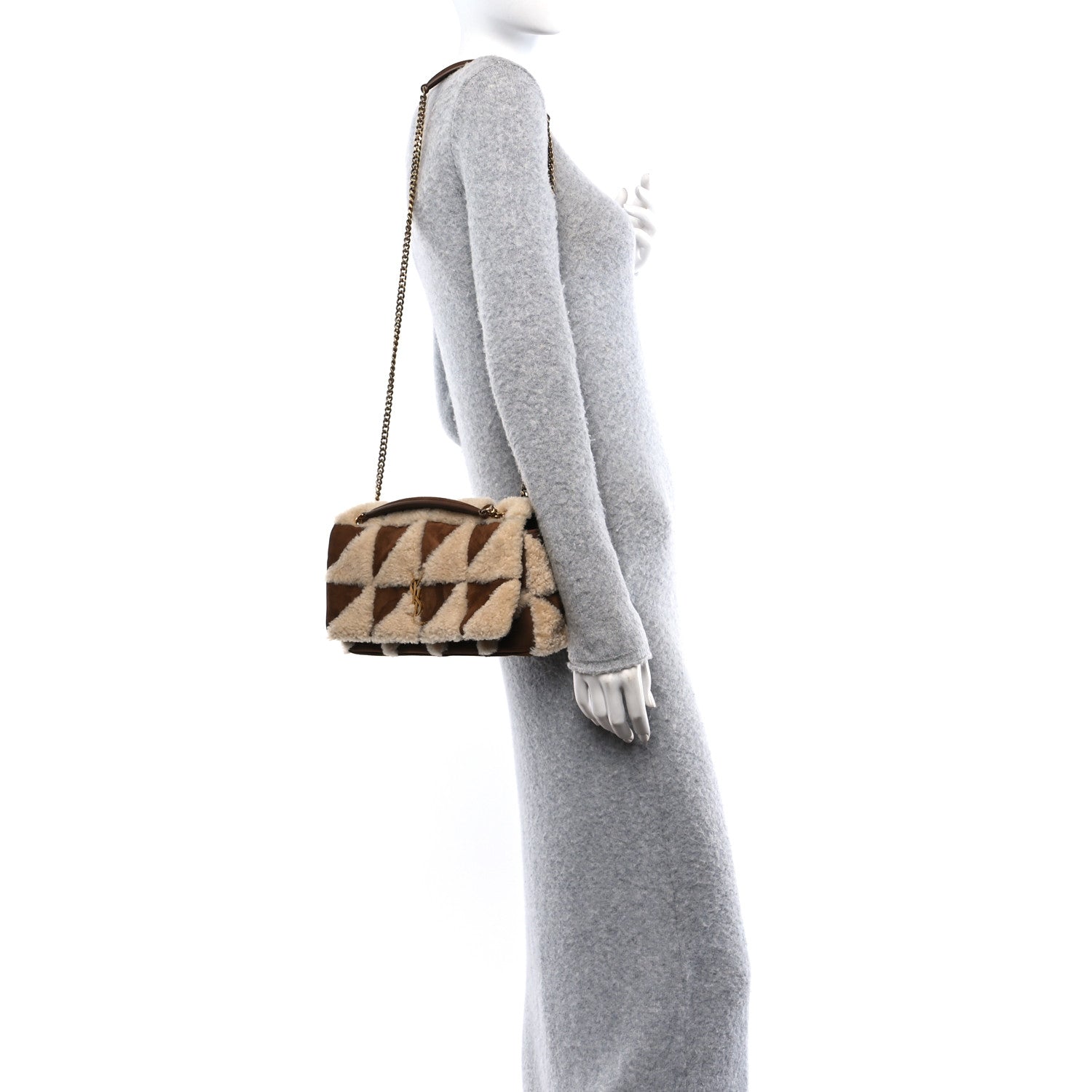 Saint Laurent Suede Shearling Patchwork Monogram Medium Jamie Brown Beige 2 of 11